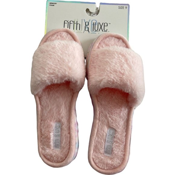 🌹NWT Women’s Slippers FIFTH & LUXE Faux Fue  Pink Size 9 - Picture 1 of 10